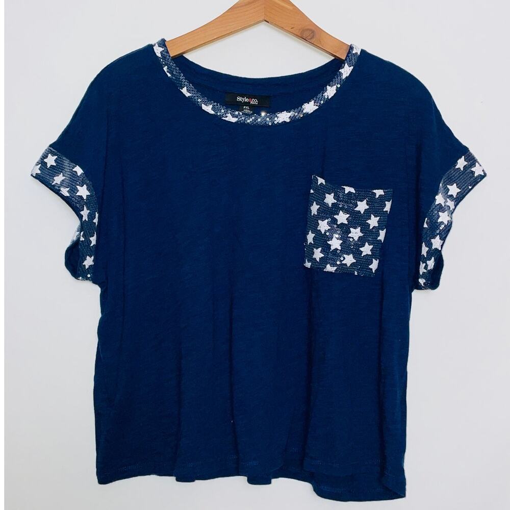 Style & Co Star Sequin Trim Top - Size PXL - Super Cute for Summer & 4th of July